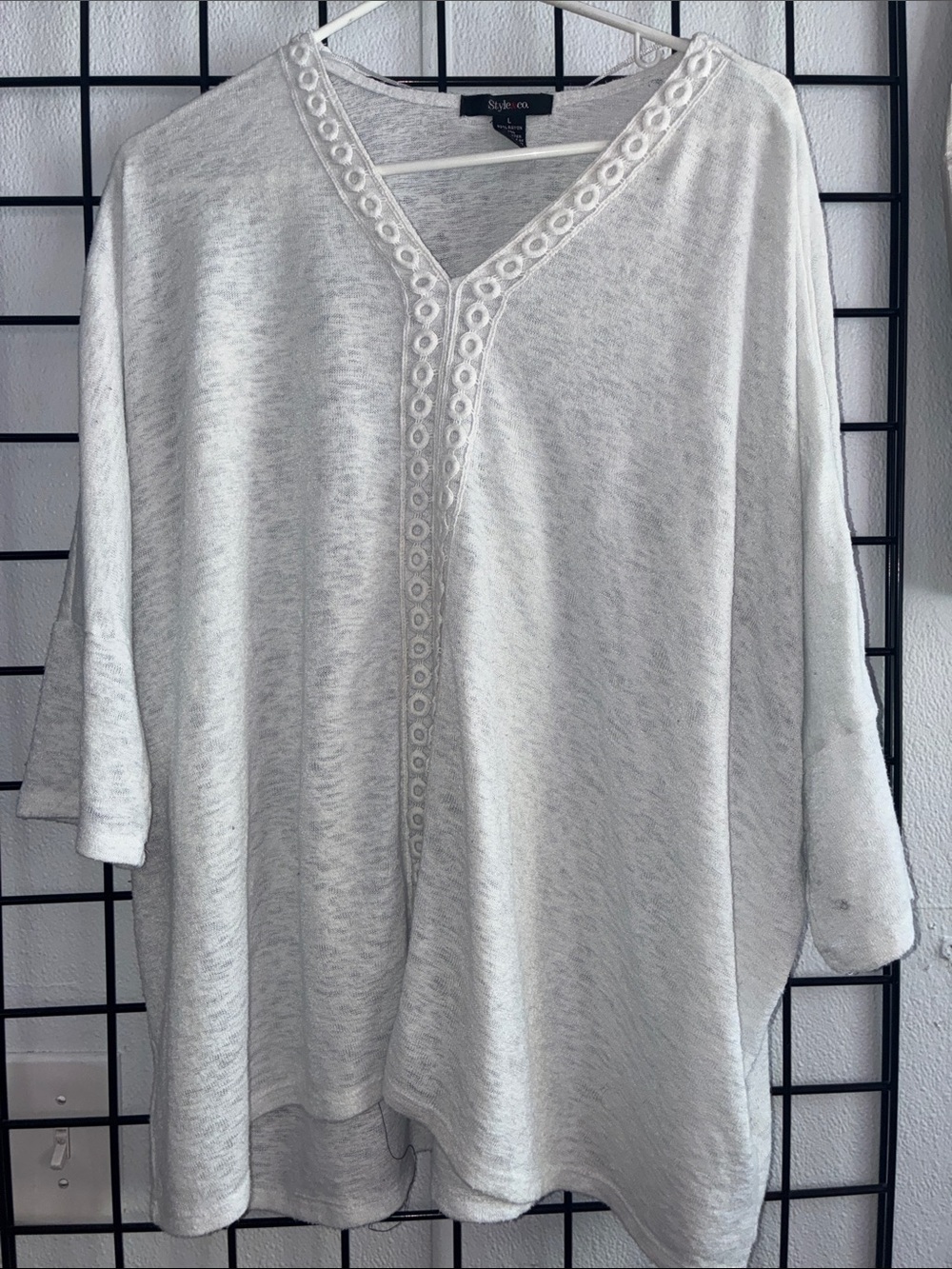 Style & Co. White V-Neck Tunic with Eyelet Trim
